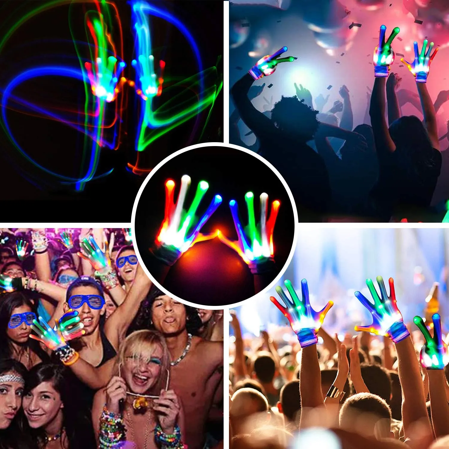 3 Pairs LED Gloves 6 Flash Mode Light Up Gloves Halloween Gloves for Boys Girls Kids Adults Gifts Glow in the Dark Party Favors Halloween Christmas Costume Birthday Clubbing Classroom Fun Toys Gift