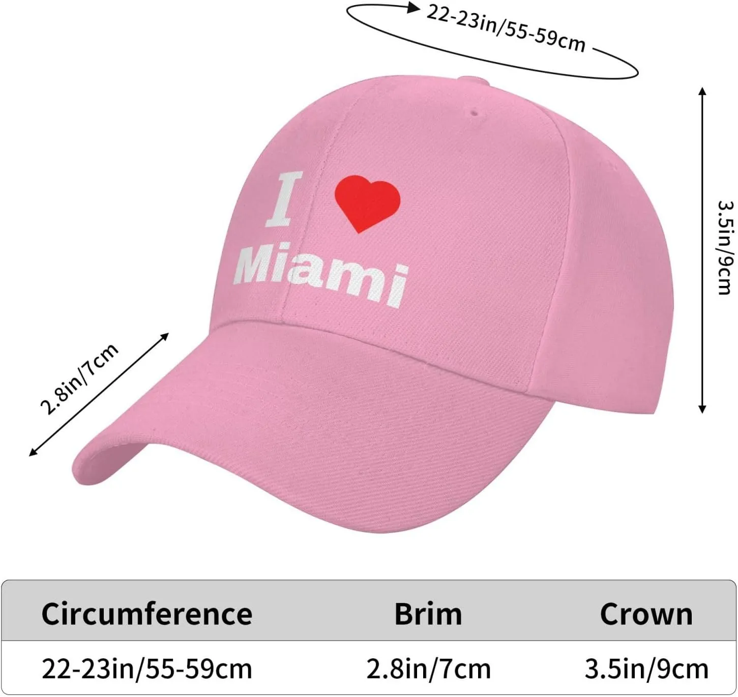 Adjustable I Love Miami Baseball Cap for Men Women Classic Solid Color Trucker Hats