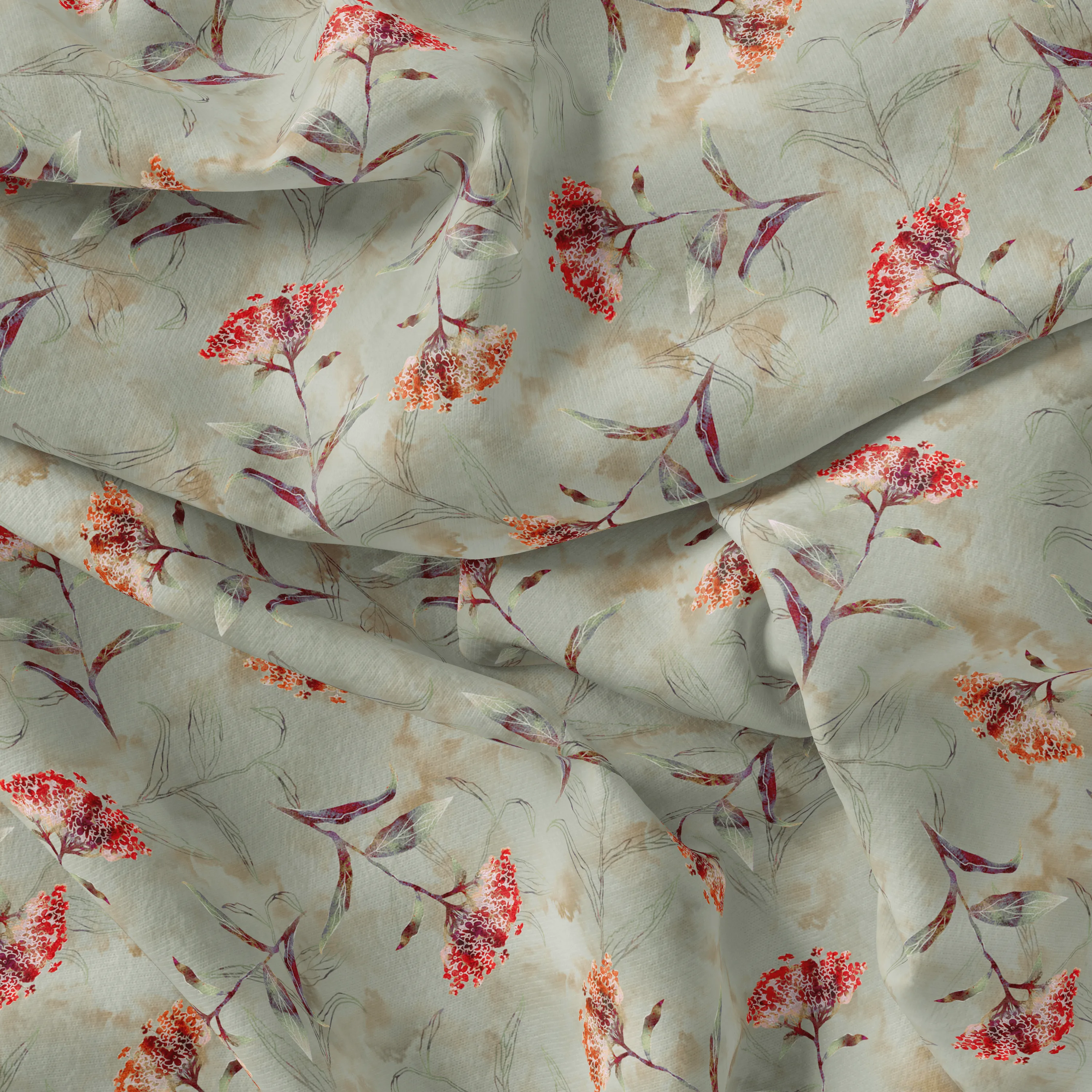 Beautiful Botanical Ixora Flower Digital Printed Fabric