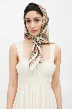 Beige & Multicolour Floral Silk Scarf