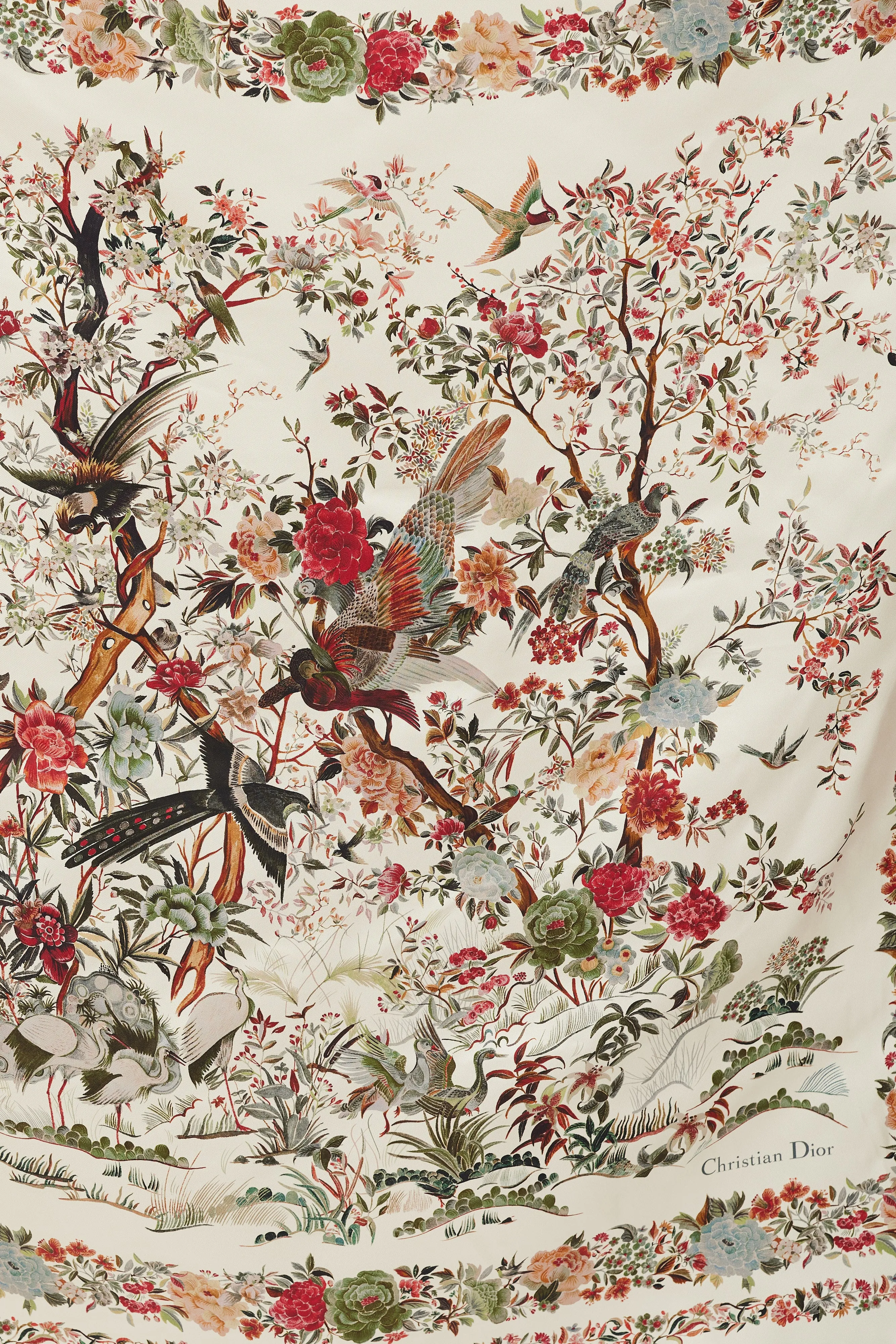 Beige & Multicolour Floral Silk Scarf