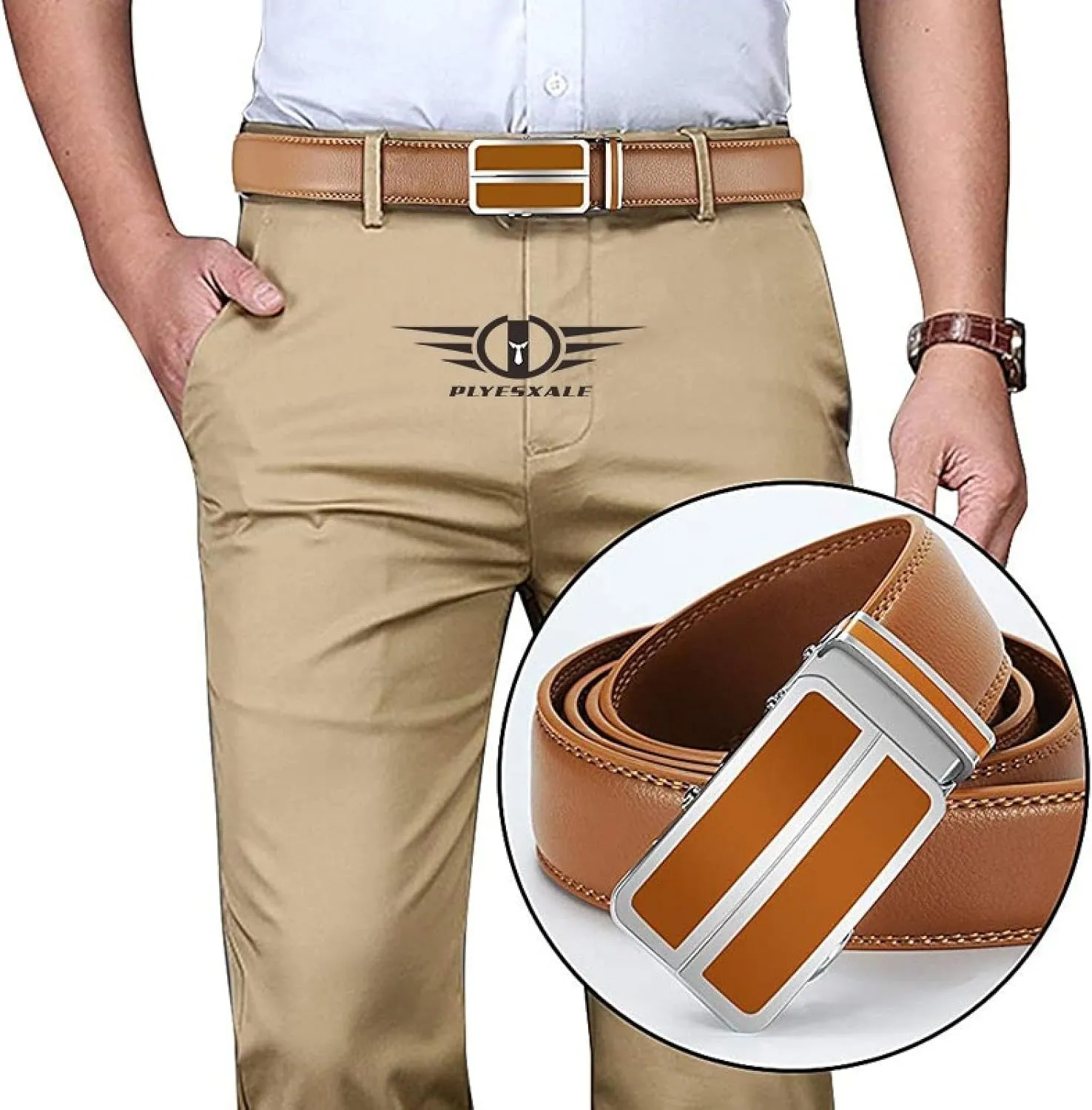 Belt for Men Mens Genuine Leather Dress Automatic Buckle
