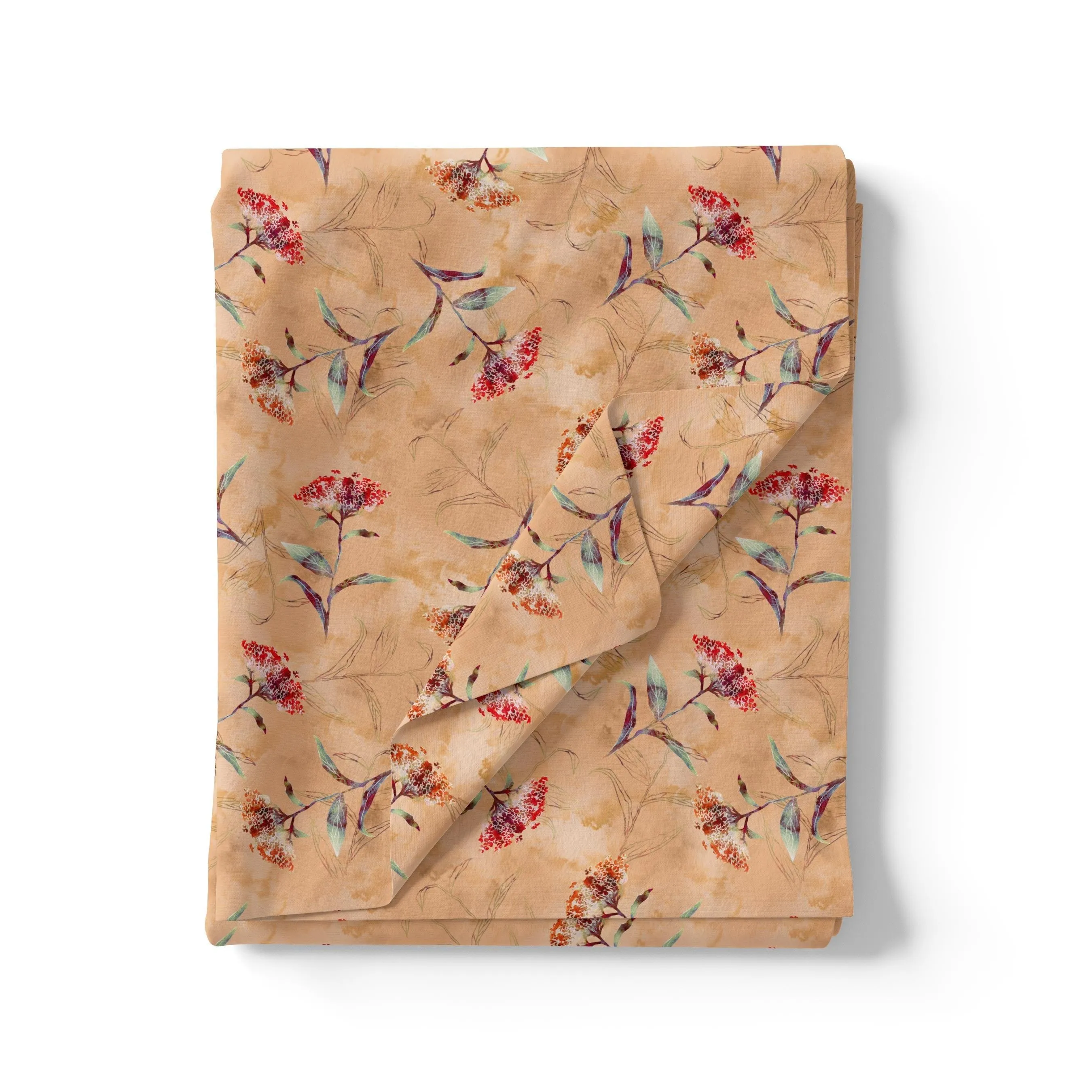 Botanical Red And Orange Floral Flower Digital Printed Fabric