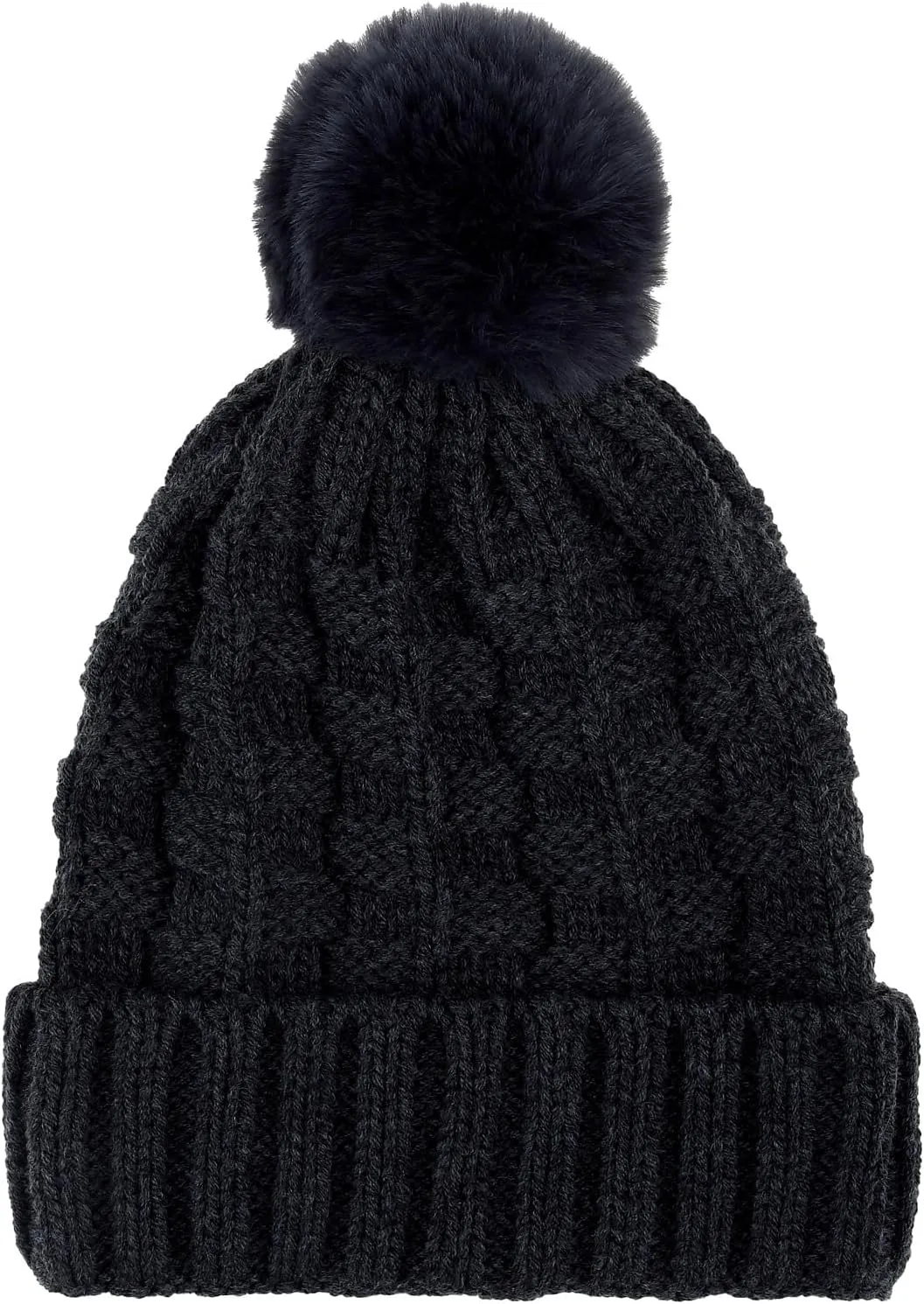 BYOS Womens Winter Cute Warm Plush Fleece Lined Leafy Knitted Beret Beanie Hat with Pom,Slouchy Relaxed Fit