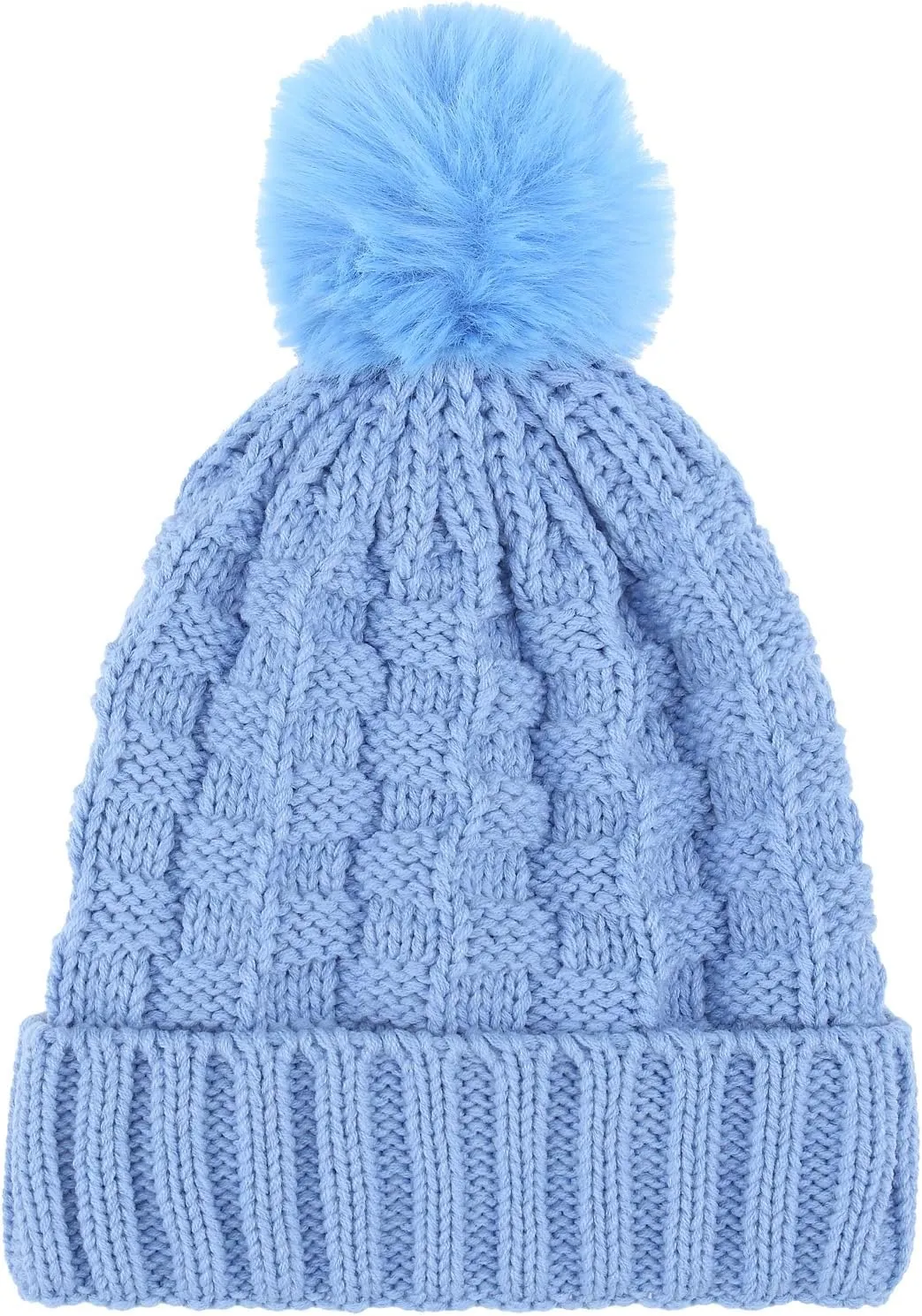 BYOS Womens Winter Cute Warm Plush Fleece Lined Leafy Knitted Beret Beanie Hat with Pom,Slouchy Relaxed Fit