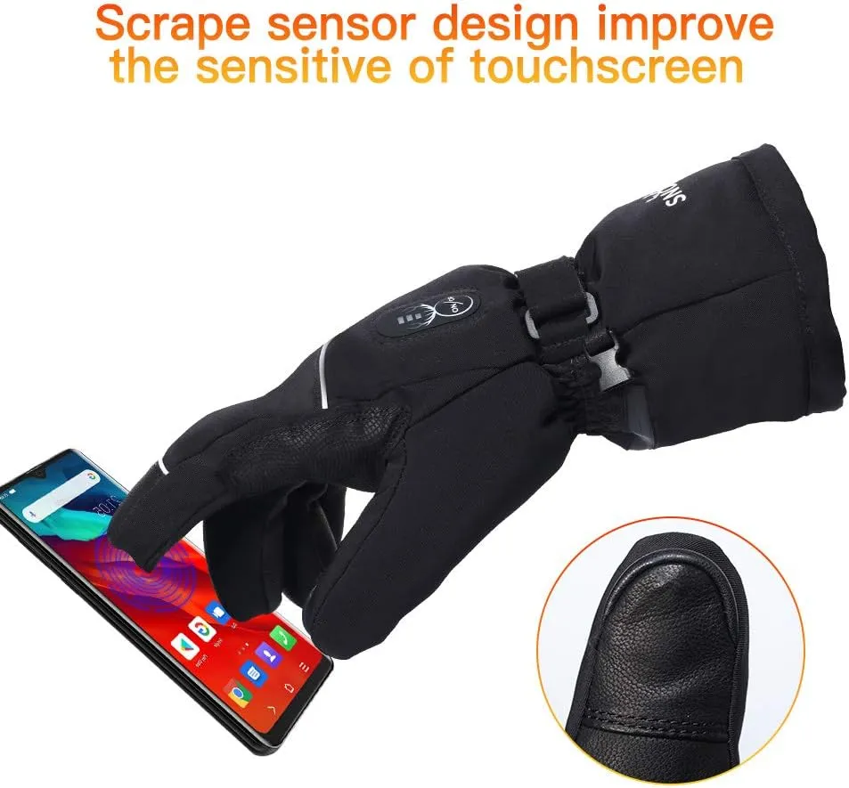 Electric Heated Gloves, Waterproof & Windproof Ski Gloves with Rechargeable Battery & Touchscreen - Three Heat Settings for Cold Weather Snowboarding