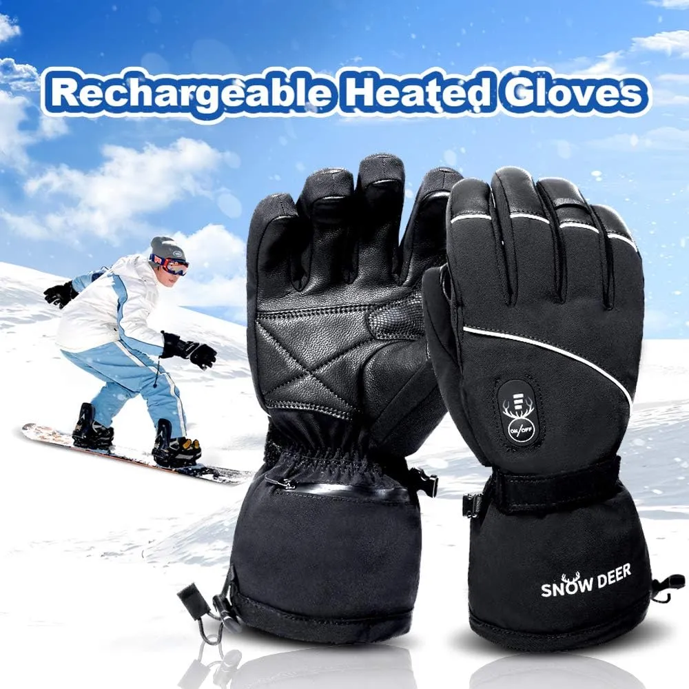 Electric Heated Gloves, Waterproof & Windproof Ski Gloves with Rechargeable Battery & Touchscreen - Three Heat Settings for Cold Weather Snowboarding