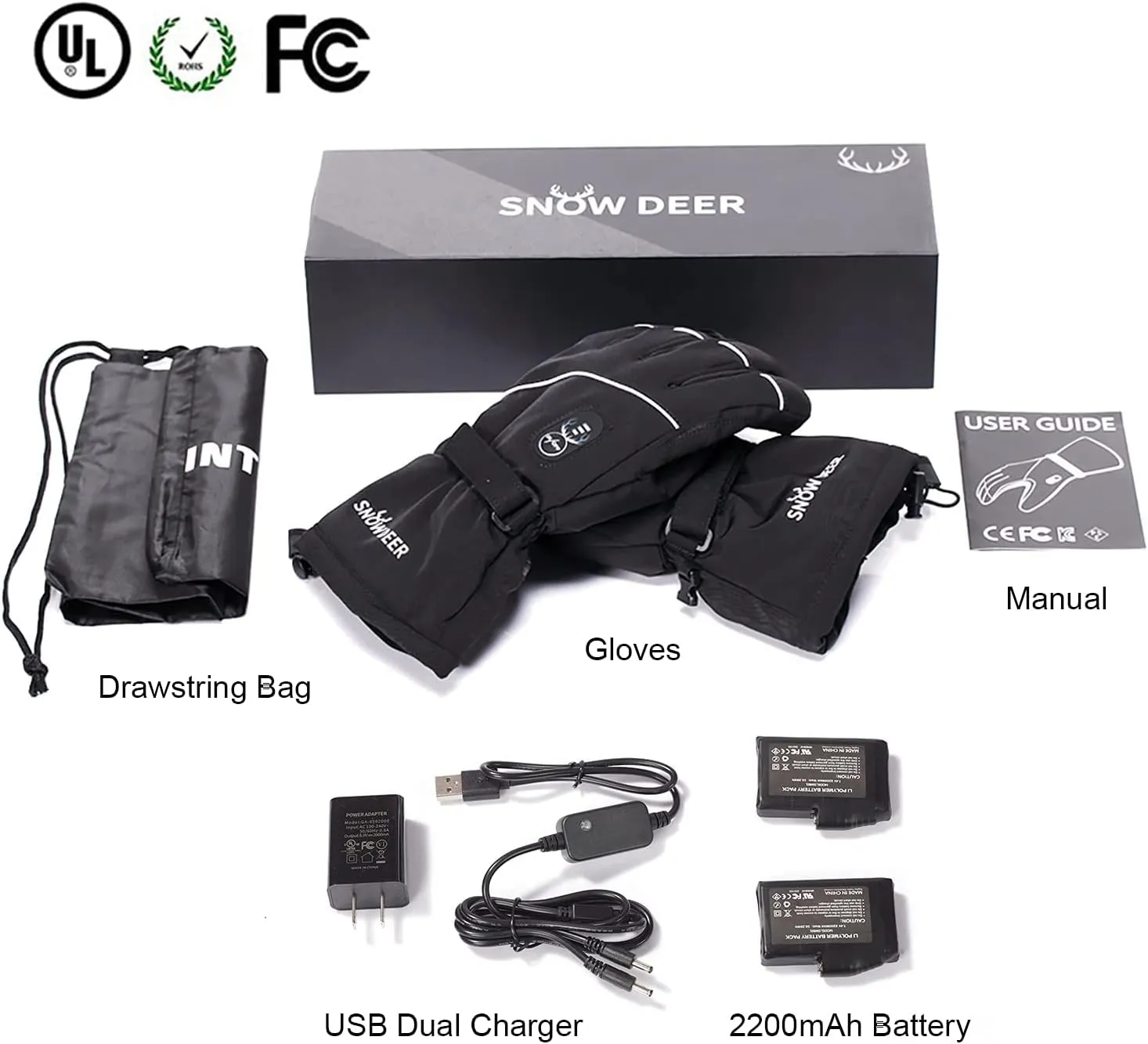 Electric Heated Gloves, Waterproof & Windproof Ski Gloves with Rechargeable Battery & Touchscreen - Three Heat Settings for Cold Weather Snowboarding