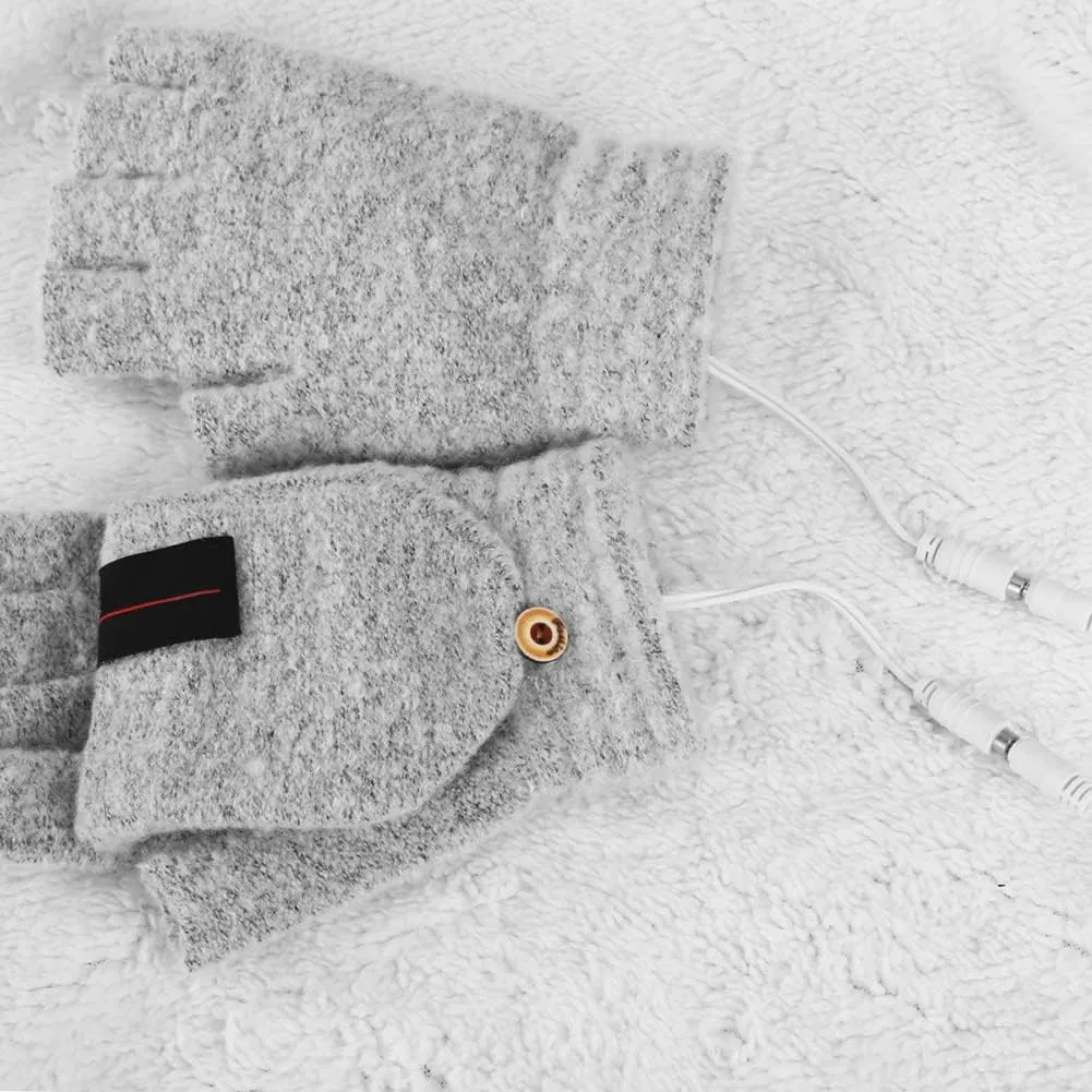 Electric Heated Gloves,Elegant Winter Warm Gloves USB Heated Mitten Winter Warm Laptop Gloves Washable Knitted Gloves Full & Half Hands Heated Gloves for Women Men Girls Boys,Black