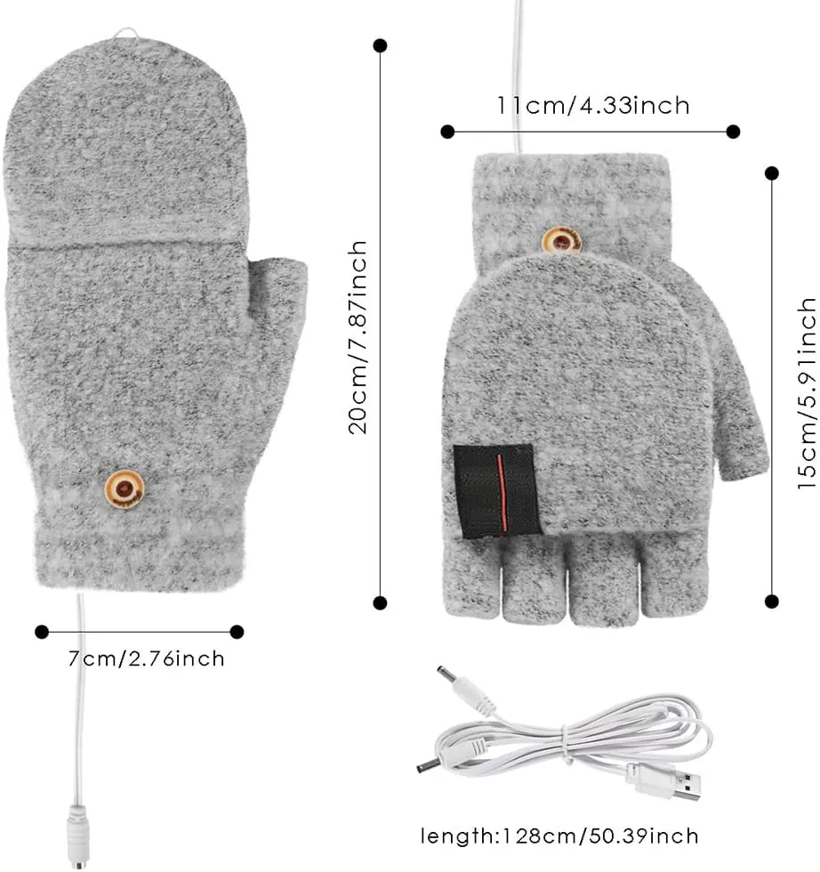 Electric Heated Gloves,Elegant Winter Warm Gloves USB Heated Mitten Winter Warm Laptop Gloves Washable Knitted Gloves Full & Half Hands Heated Gloves for Women Men Girls Boys,Black