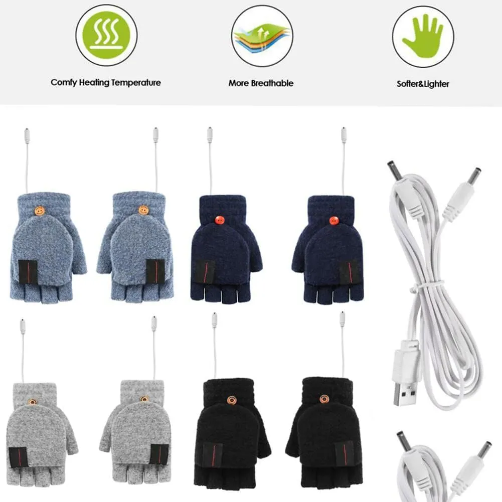 Electric Heated Gloves,Elegant Winter Warm Gloves USB Heated Mitten Winter Warm Laptop Gloves Washable Knitted Gloves Full & Half Hands Heated Gloves for Women Men Girls Boys,Black