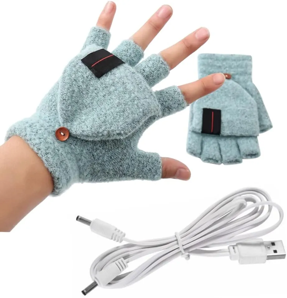 Electric Heated Gloves,Elegant Winter Warm Gloves USB Heated Mitten Winter Warm Laptop Gloves Washable Knitted Gloves Full & Half Hands Heated Gloves for Women Men Girls Boys,Black