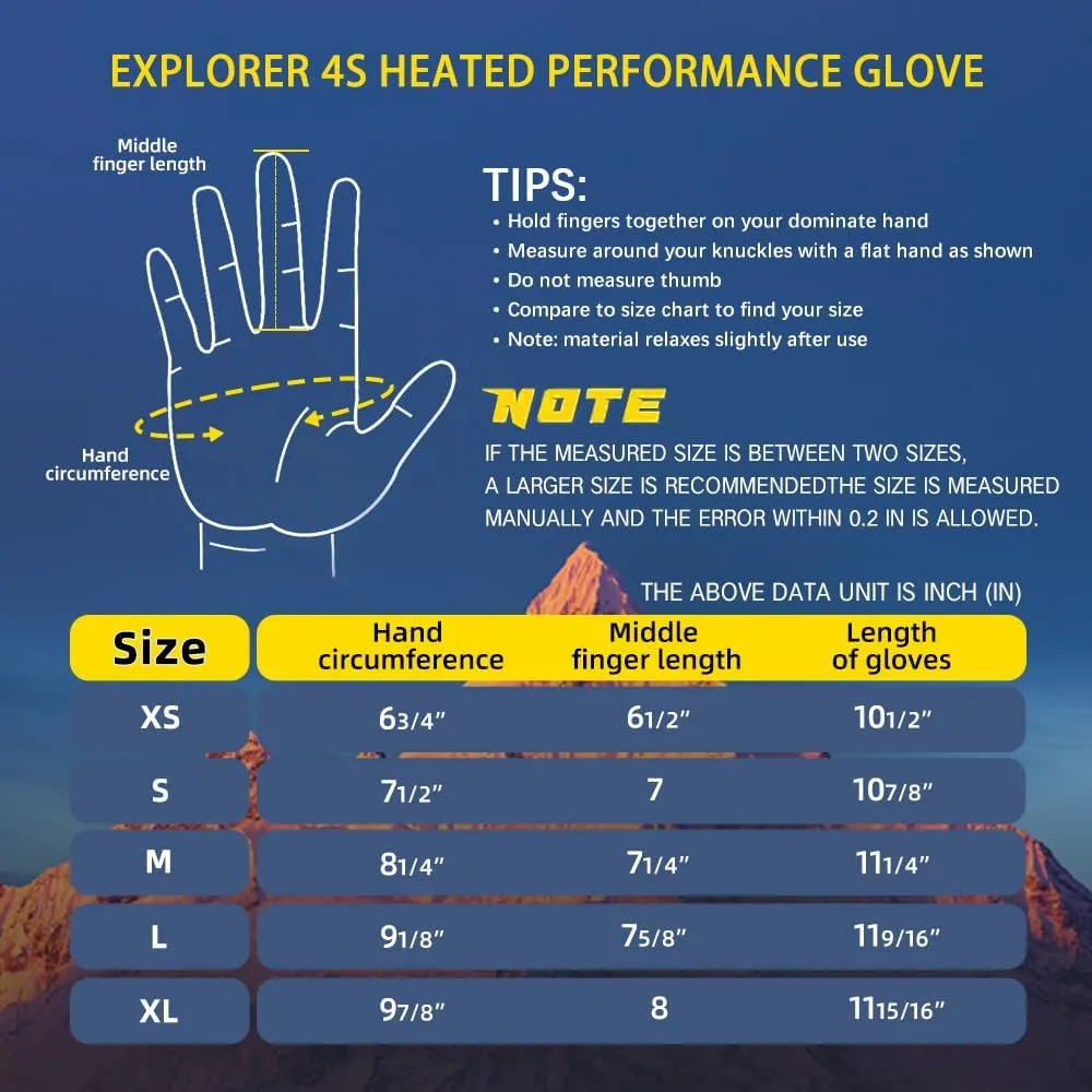 Explorer 4 Unisex Battery Heated Gloves Waterproof Touch Screen Skiing Snowboarding Hiking Gloves for Men Women