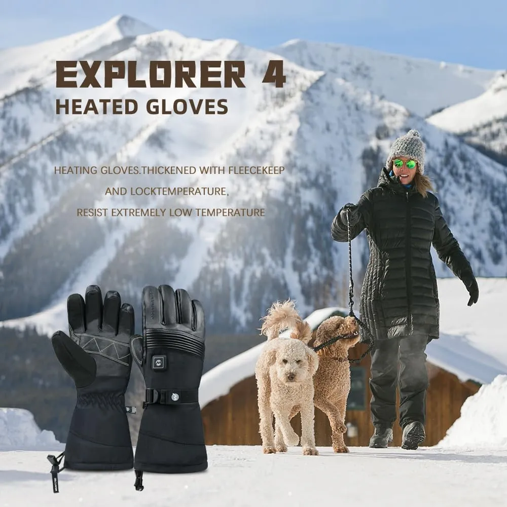 Explorer 4 Unisex Battery Heated Gloves Waterproof Touch Screen Skiing Snowboarding Hiking Gloves for Men Women