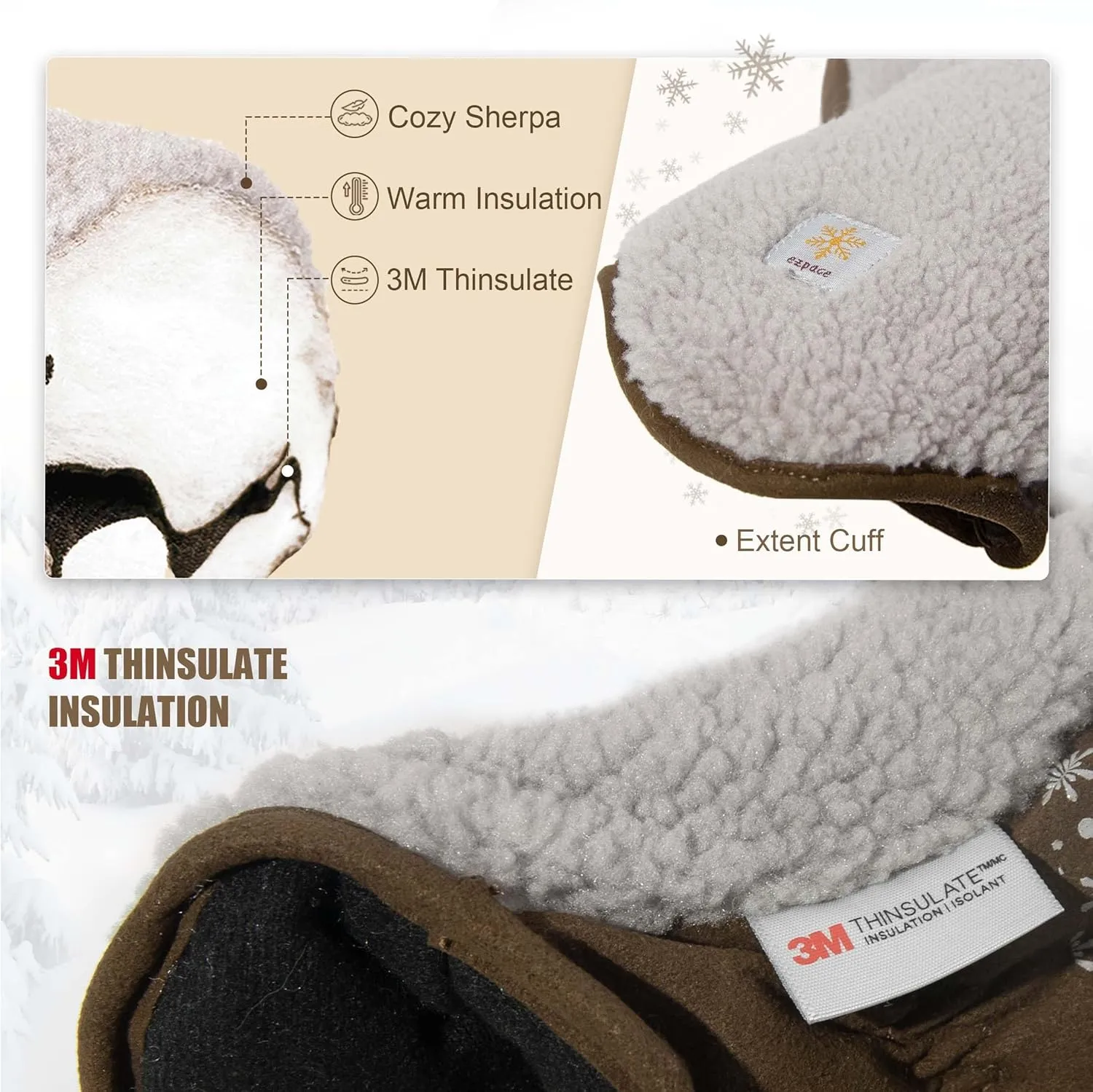 EZPACE Women's Sherpa Mitten Warm Fleece Gloves for Cold Weather Winter
