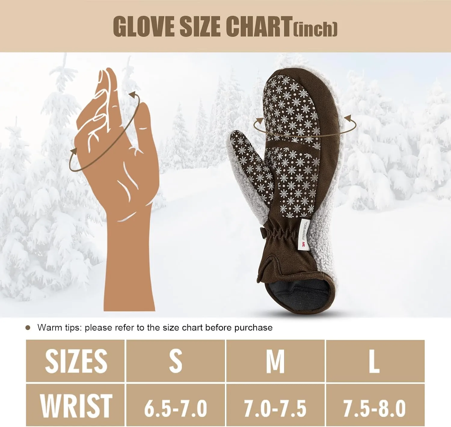 EZPACE Women's Sherpa Mitten Warm Fleece Gloves for Cold Weather Winter