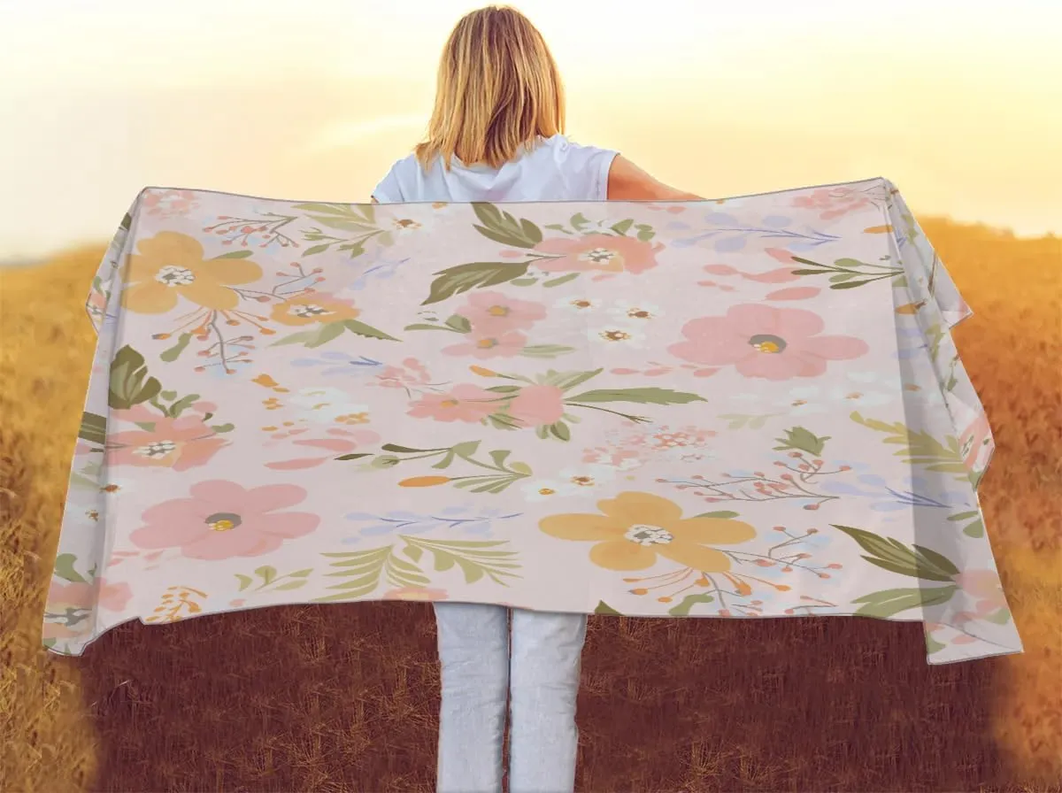 Fashion Head Scarf Lightweight Silk Feeling Shawls and Wraps Patterned Floral Print Large Silk Scarf for Women