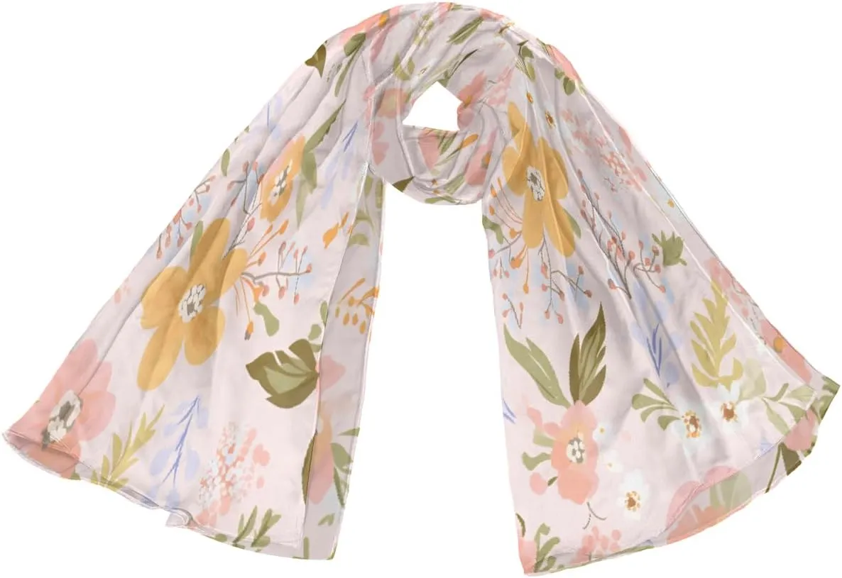 Fashion Head Scarf Lightweight Silk Feeling Shawls and Wraps Patterned Floral Print Large Silk Scarf for Women