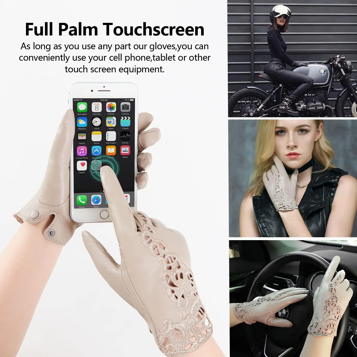FIORETTO Womens Genuine Leather Driving Gloves Touchscreen Unlined Sheepskin Ladies Driving Gloves Thin W160020
