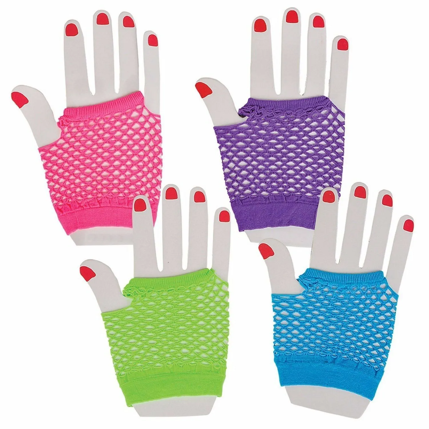 Fishnet Gloves Fingerless Womens Costume Party 70S 80S Fluro Neon Party Dance