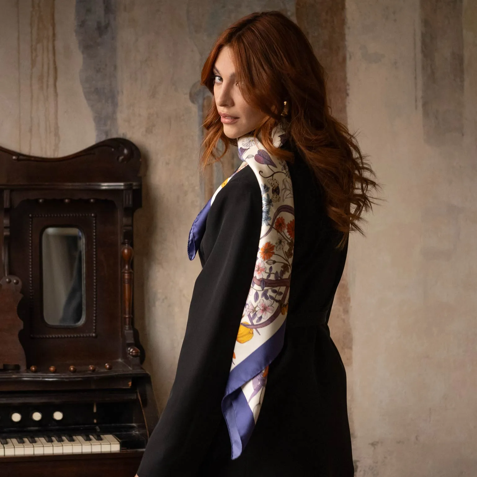 Flora - Hand Rolled Silk Foulard - Violet