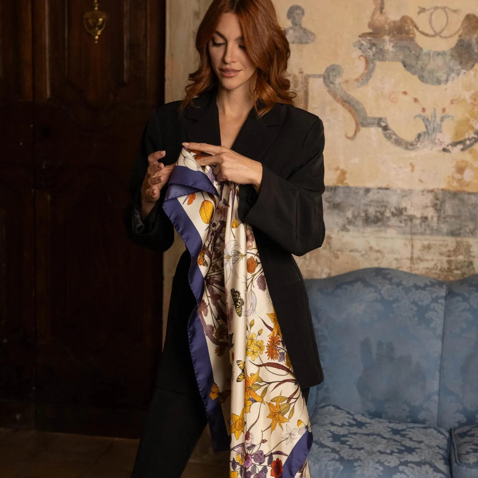 Flora - Hand Rolled Silk Foulard - Violet