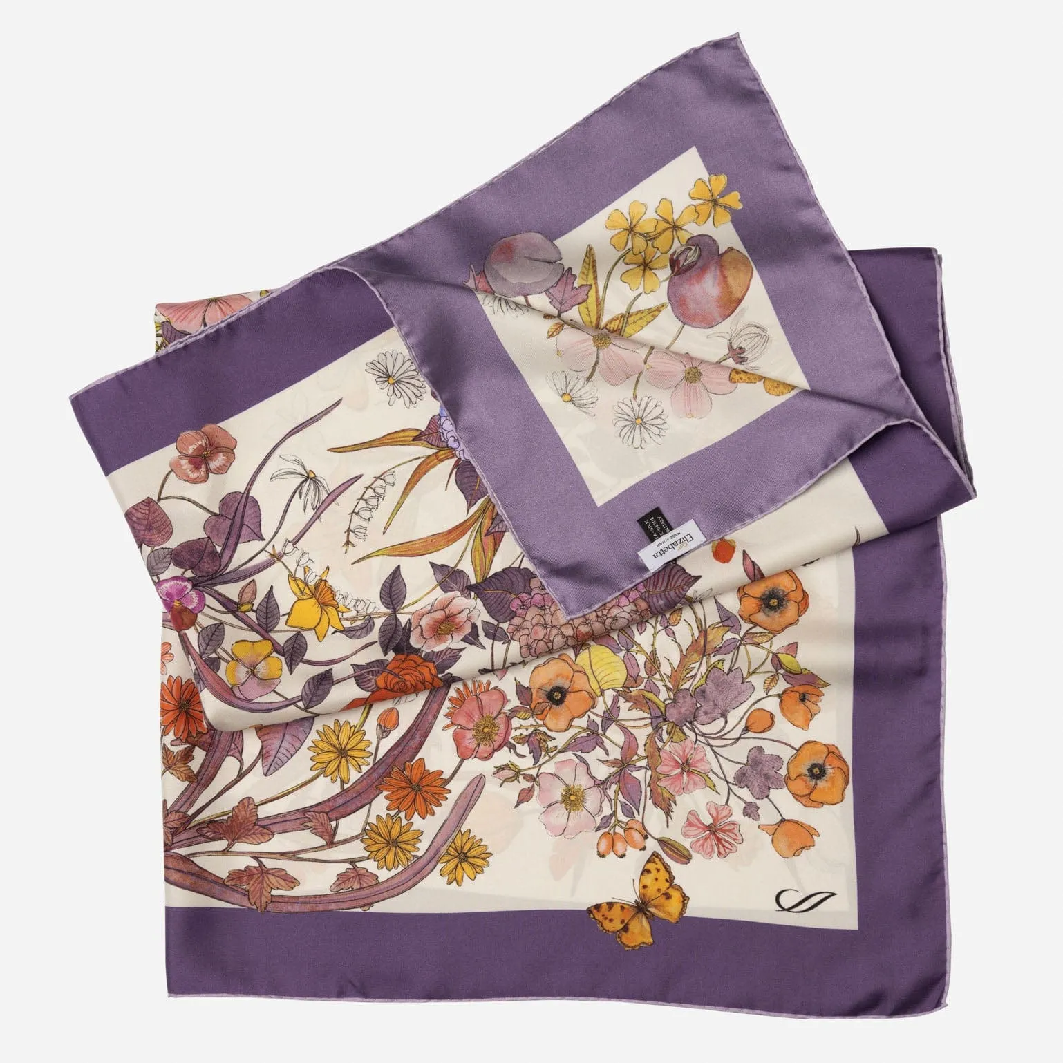 Flora - Hand Rolled Silk Foulard - Violet