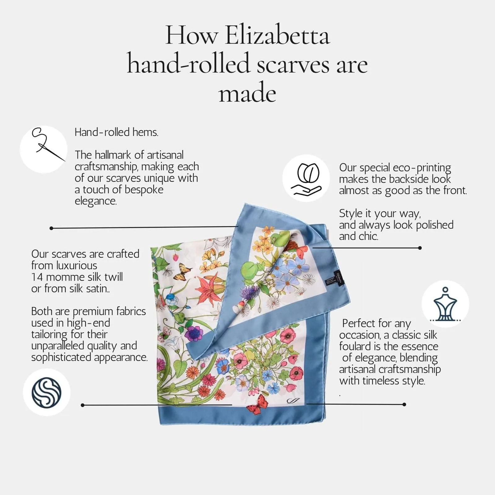 Flora - Hand Rolled Silk Foulard - Violet