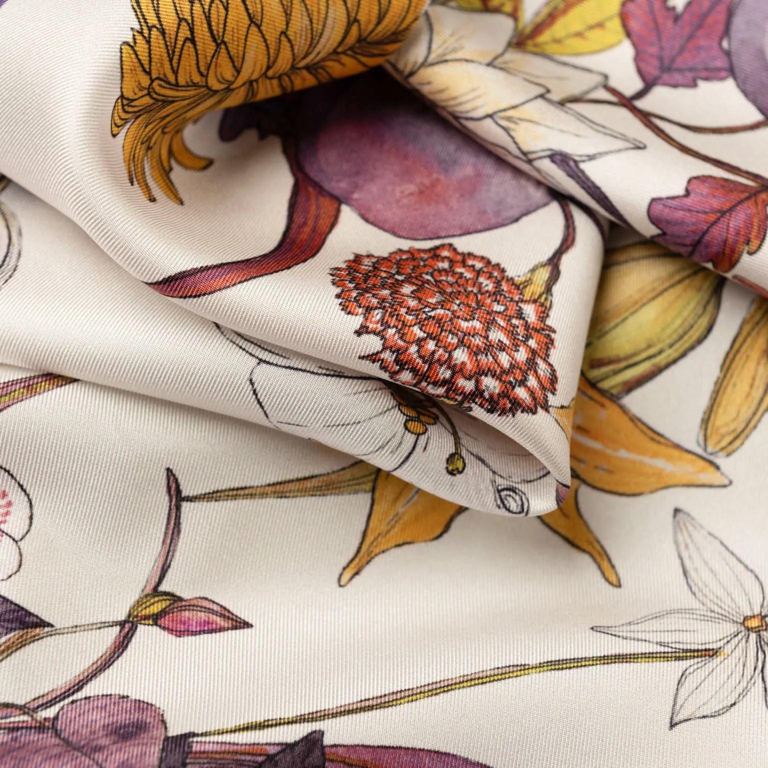 Flora - Hand Rolled Silk Foulard - Violet