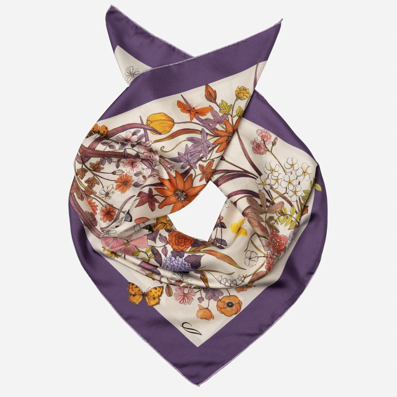 Flora - Hand Rolled Silk Foulard - Violet