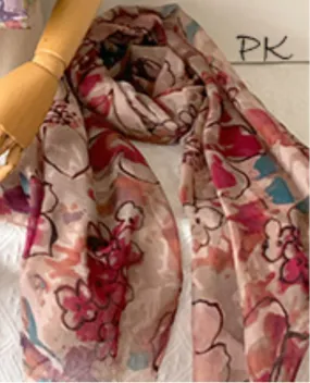 Floral Watercolour Scarf - burgundy/pink