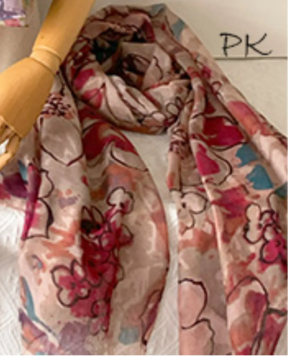 Floral Watercolour Scarf - burgundy/pink