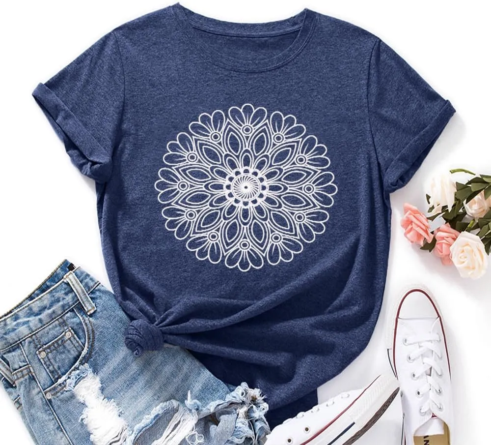 Flower Tshirts Shirts for Women Cute Dandelion Tshirt Casual Short Sleeve Wildflower Floral Heart Print Graphic Tee Tops