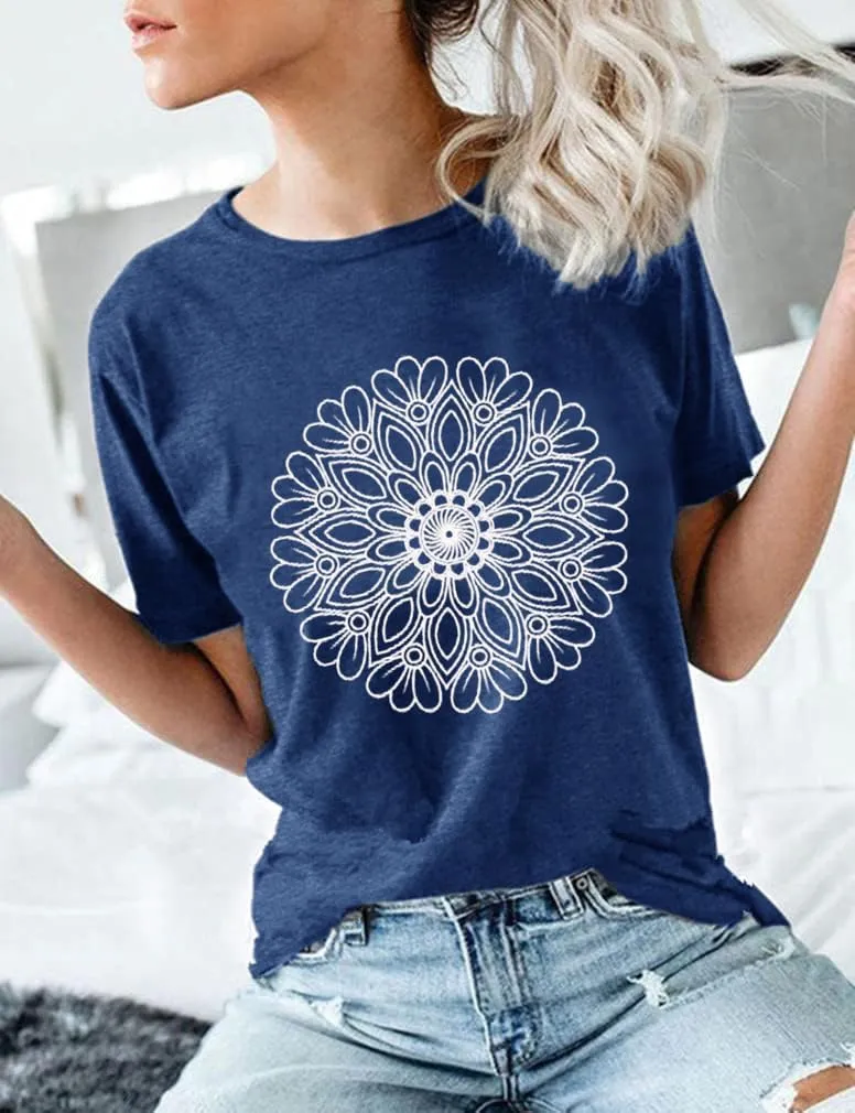 Flower Tshirts Shirts for Women Cute Dandelion Tshirt Casual Short Sleeve Wildflower Floral Heart Print Graphic Tee Tops