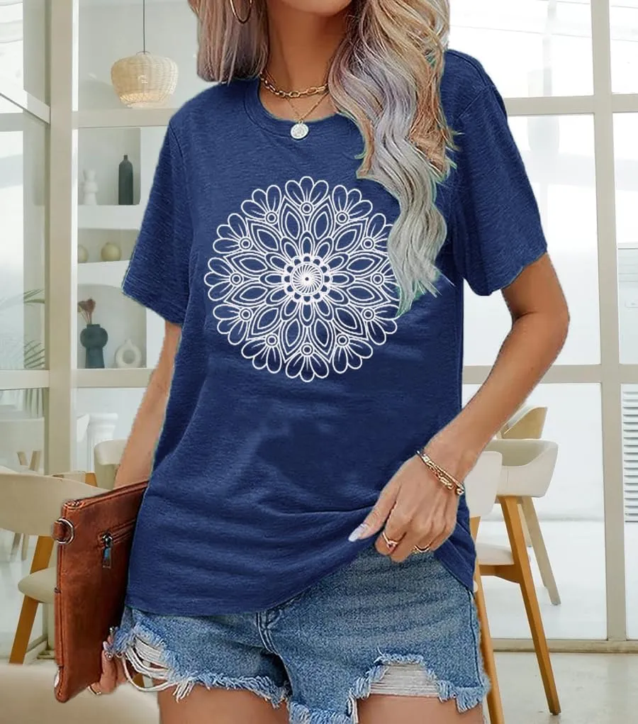 Flower Tshirts Shirts for Women Cute Dandelion Tshirt Casual Short Sleeve Wildflower Floral Heart Print Graphic Tee Tops