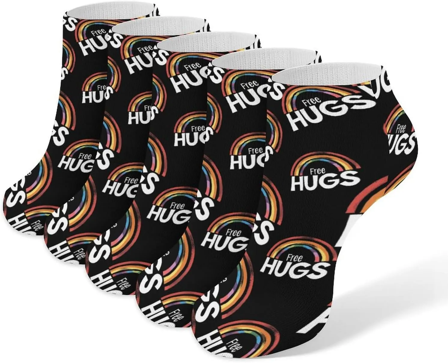 Free Hugs Proud LGBT 5 Pairs Ankle Socks Low-Cut Non Slip Athletic Running Flat Sock for Men And Women