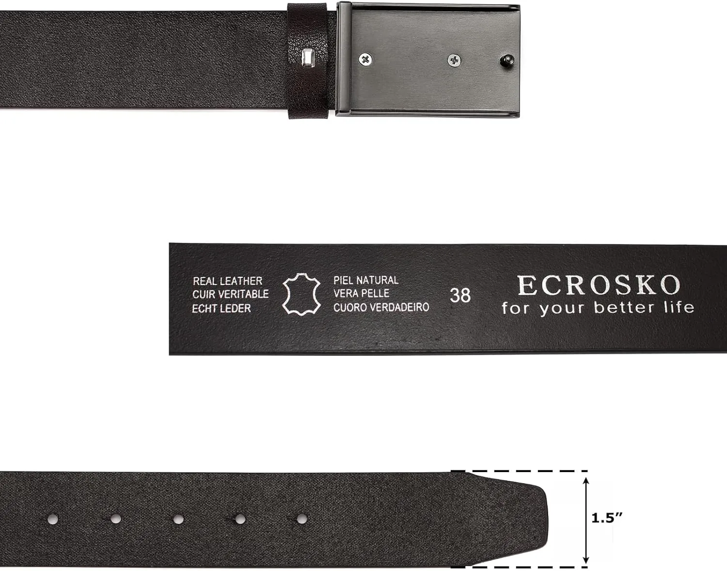 Genuine Leather Dress Belts For Men, Men Belts for Jeans Casual Dress Work Business with Metal Buckle