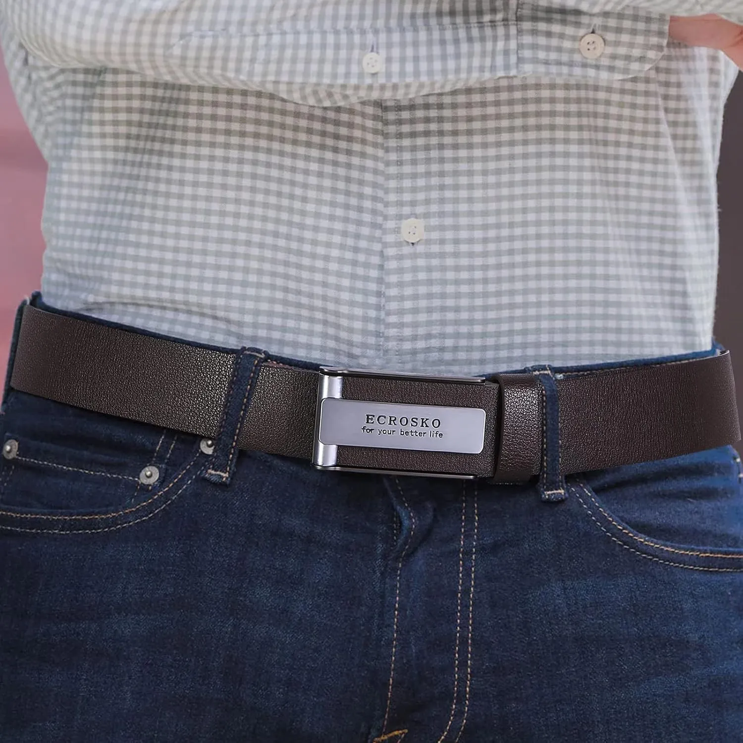 Genuine Leather Dress Belts For Men, Men Belts for Jeans Casual Dress Work Business with Metal Buckle