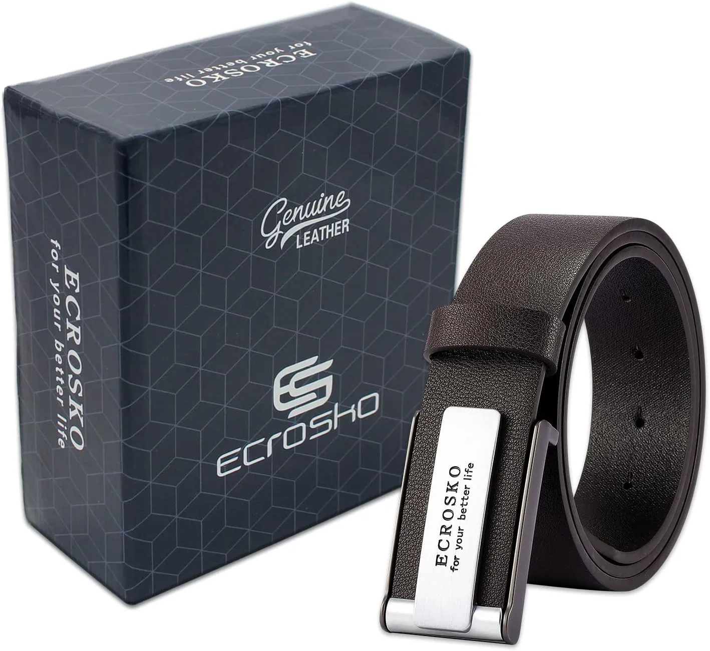 Genuine Leather Dress Belts For Men, Men Belts for Jeans Casual Dress Work Business with Metal Buckle