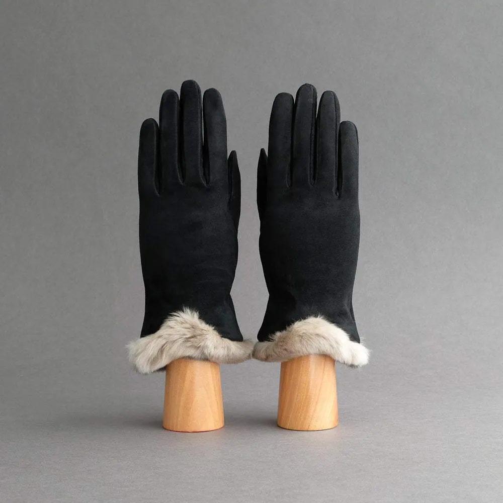Ladies Gloves from Black Goatskin with Orylag Cuffs