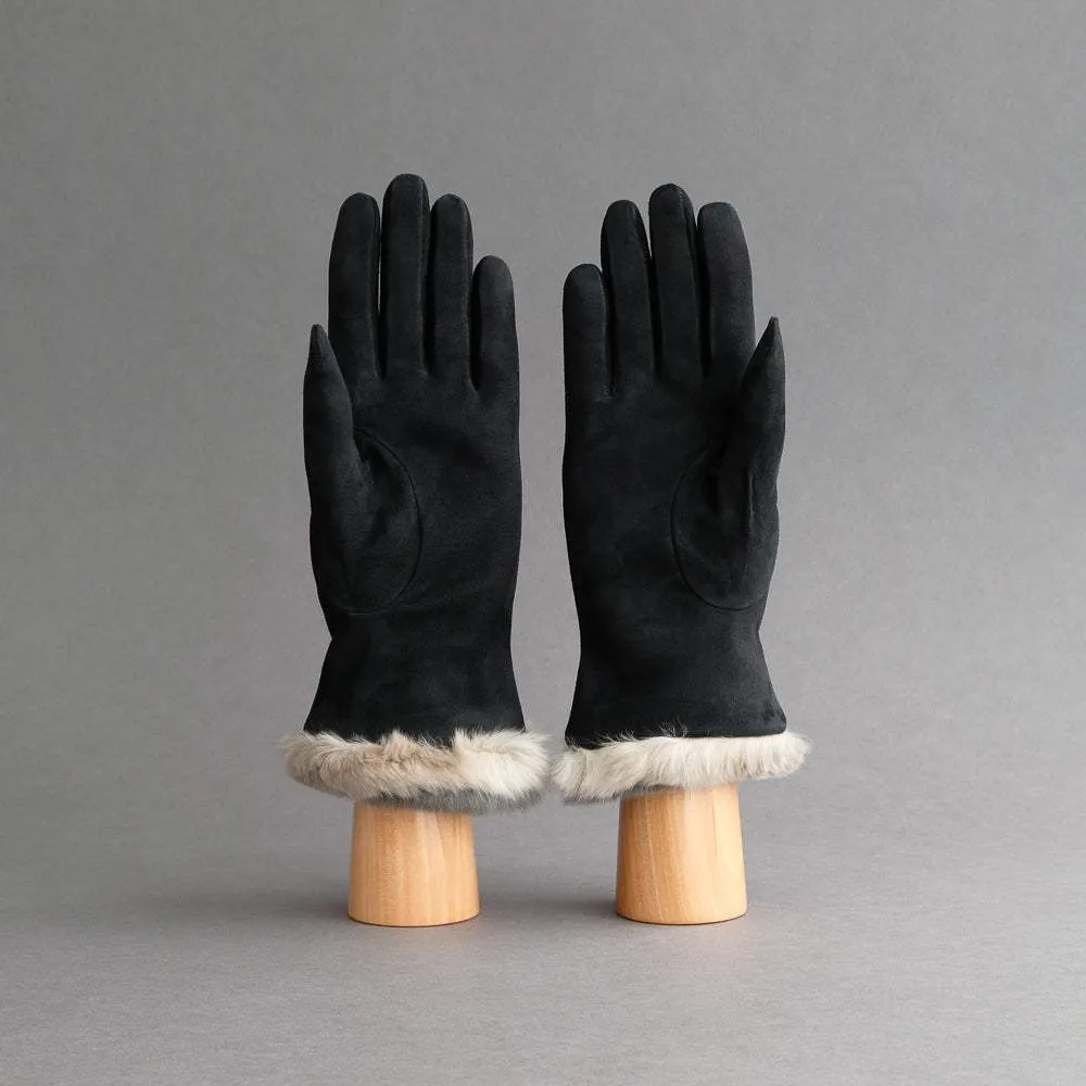 Ladies Gloves from Black Goatskin with Orylag Cuffs