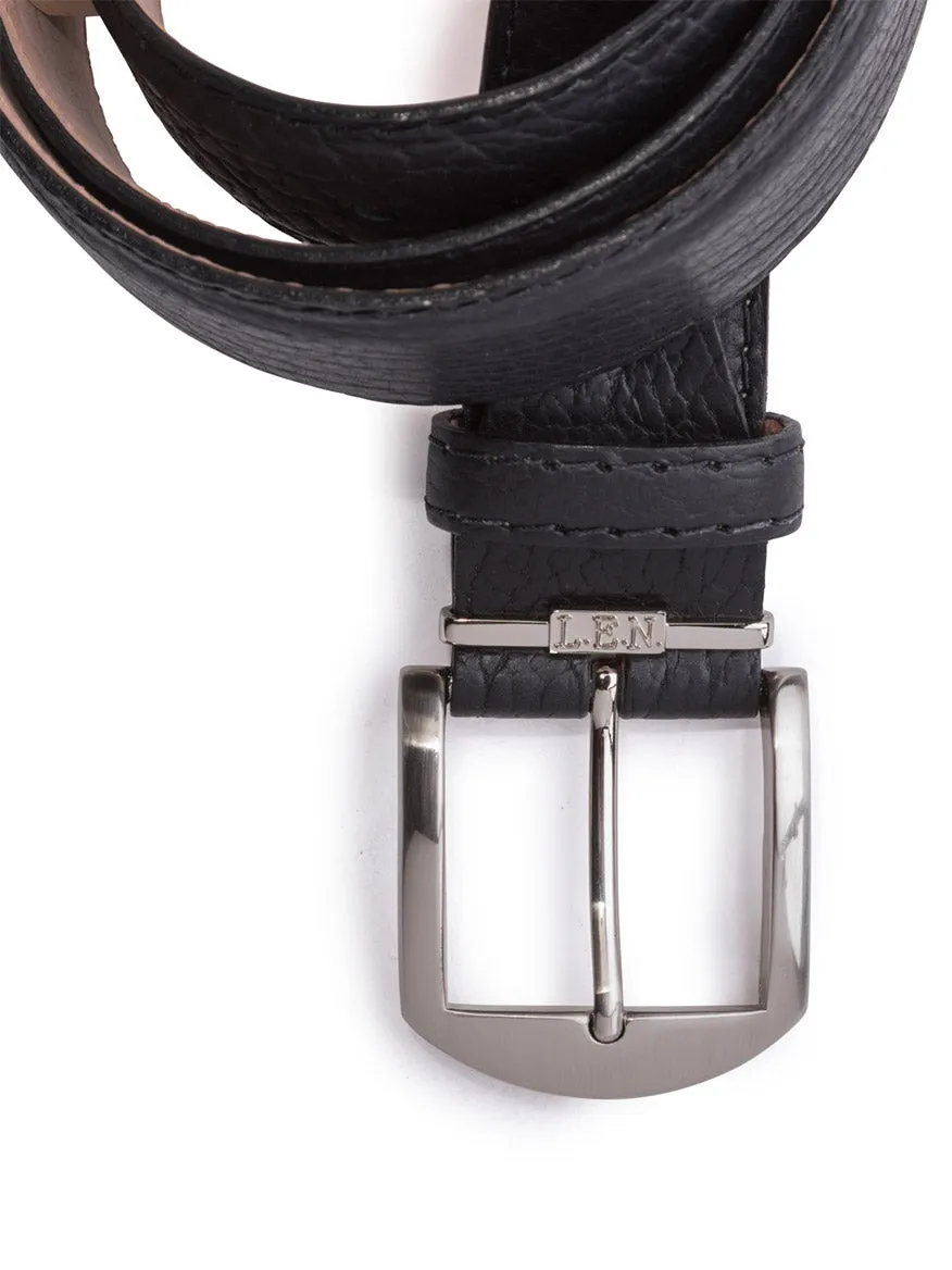 LEN Belts American Bison Belt in Black with Black Edge & Border Stitching