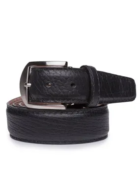 LEN Belts American Bison Belt in Black with Black Edge & Border Stitching