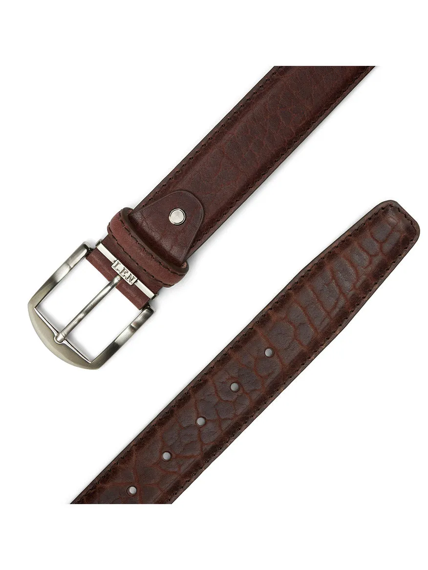 LEN Belts American Bison Belt in Brown with Brown Edge & Border Stitching