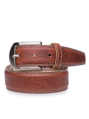LEN Belts American Bison Belt in Cognac with Beige Edge & Stitching