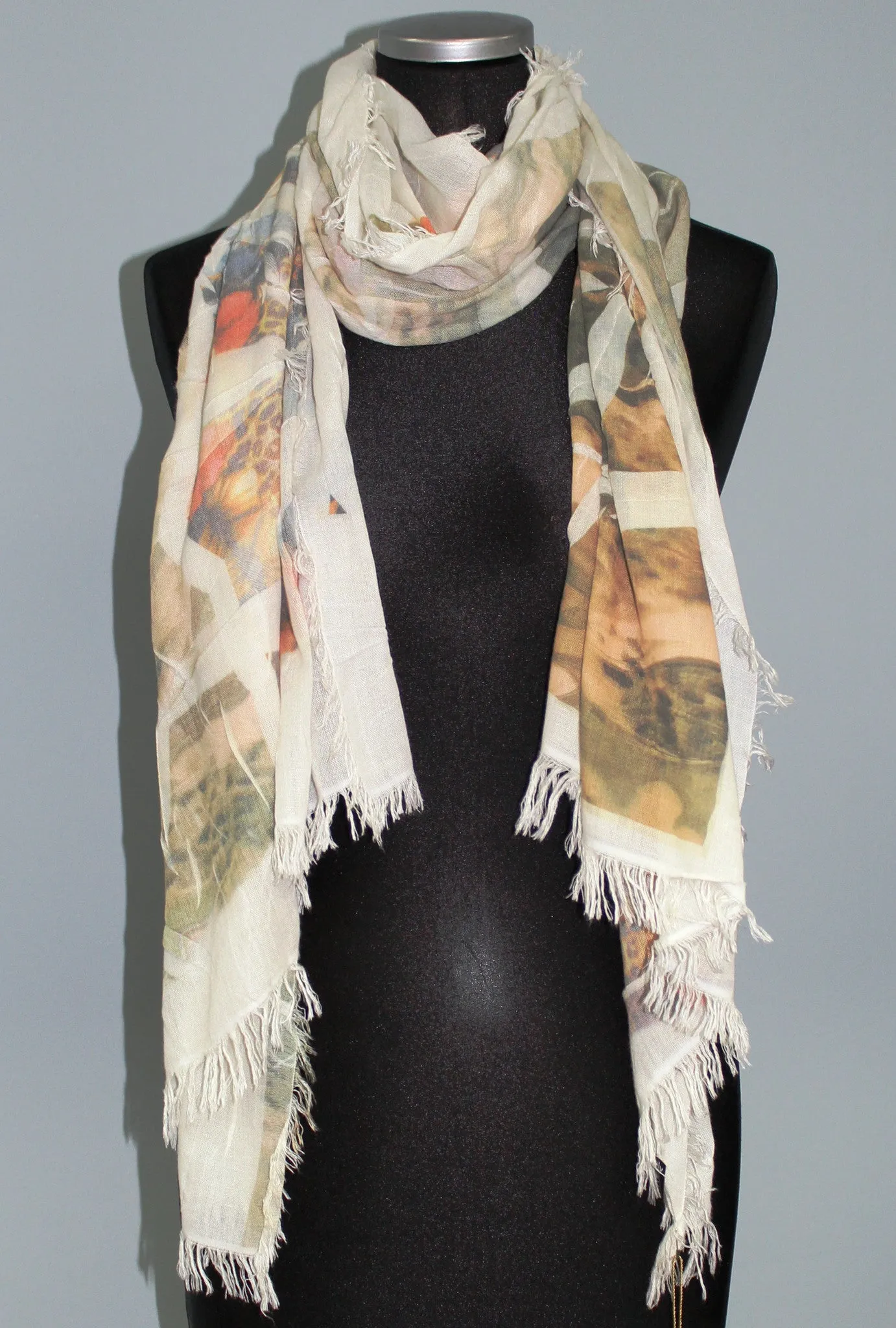 Leopard Floral Print Scarf - White