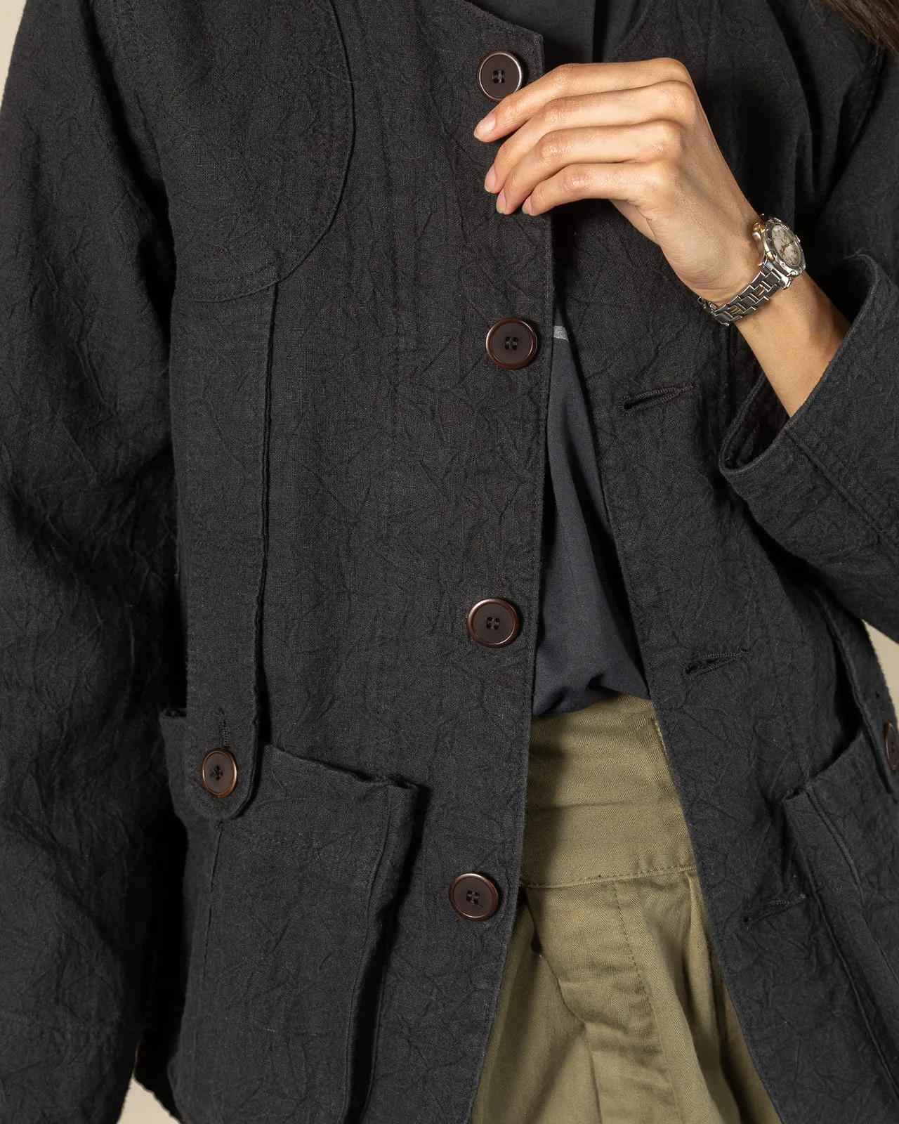 Linen Canvas Shooting Jacket - Midnight Black
