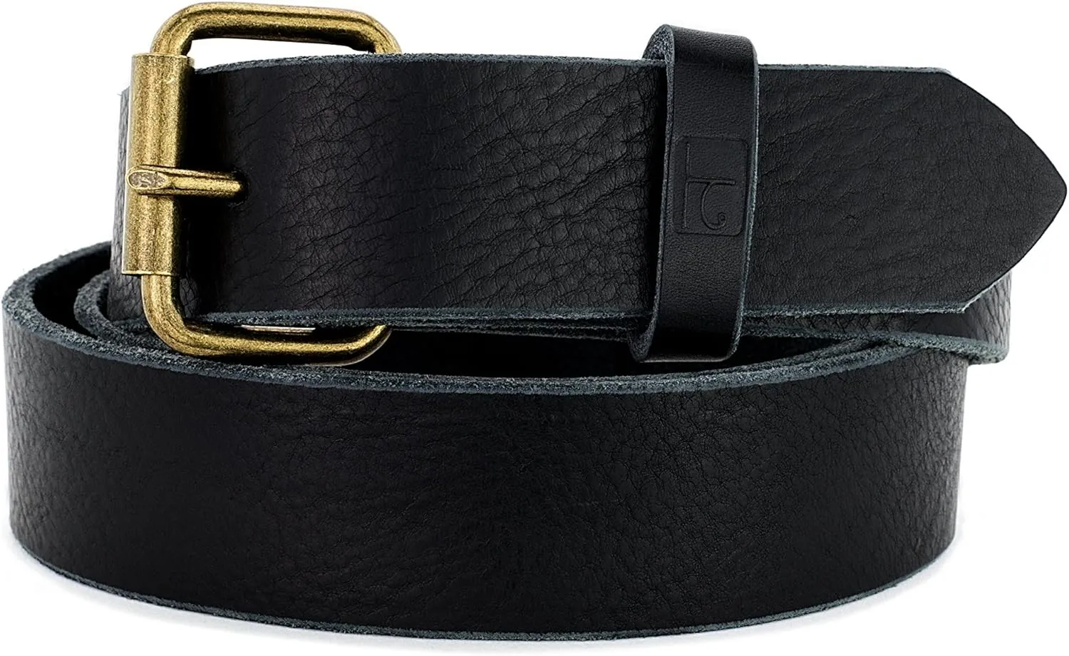 Mens Black Leather Belt Soft handmade in America with genuine premium grade leather. 1.5 inch wide 30 inch waist with Roller Brass Buckle