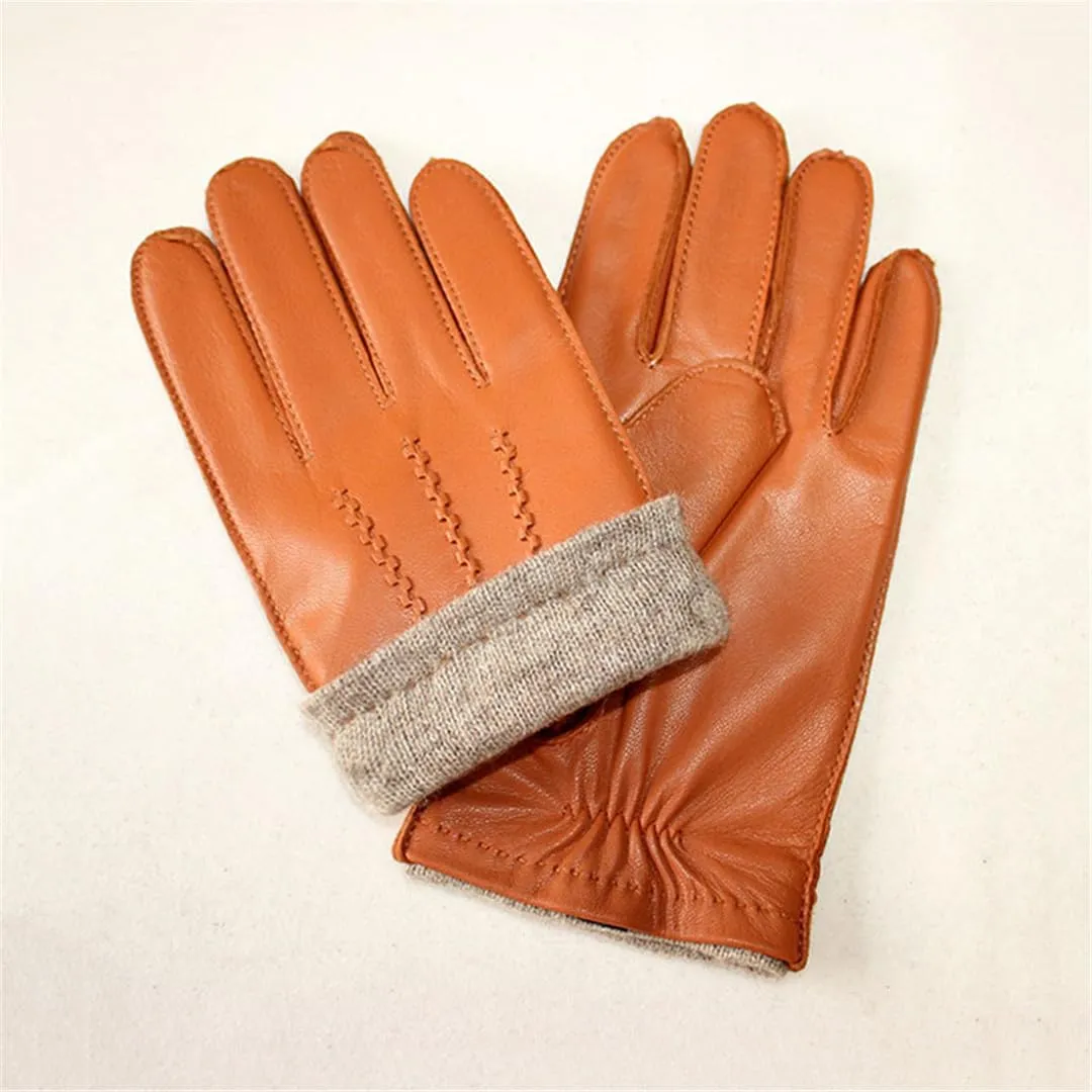 Men's Leather Gloves Autumn Winter Sheepskin Motorcycle Driving Gloves