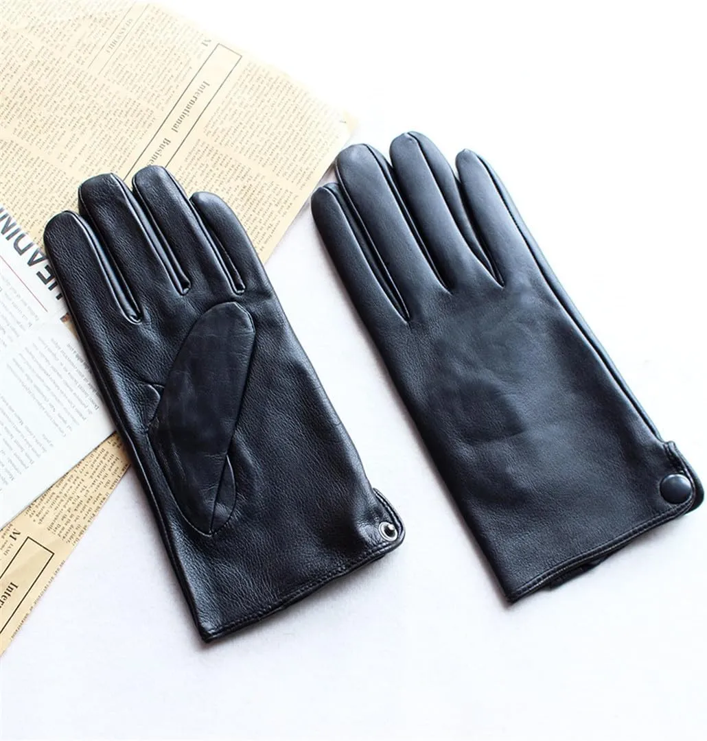 Men's Leather Gloves Autumn Winter Sheepskin Motorcycle Driving Gloves